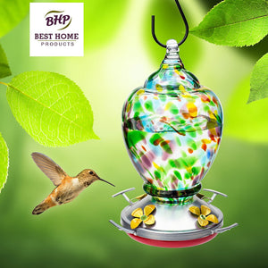 Best Home Products Hand-Blown Glass Hummingbird Feeders with Perch Autumn Impressions