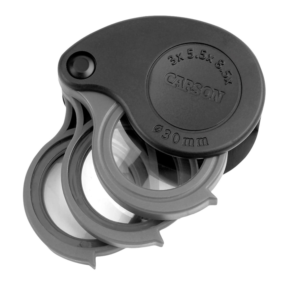 Carson Folding Magnifier TriView 3×/5.5×/8.5× with Integrated Case