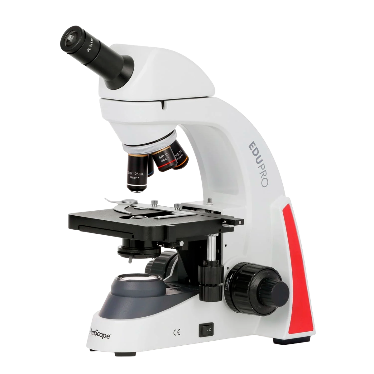 AmScope EDU550 Series Monocular Compound Microscope with Double-Layer Mechanical Stage and 3 W LED Illumination