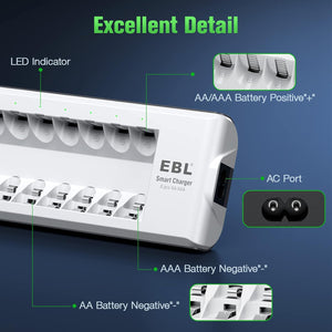 EBL 8-Bay Rechargeable Battery Charger for AA, AAA, Ni-MH, Ni-Cd
