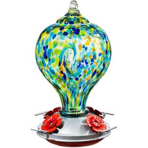 Hand-Blown Glass Hummingbird Feeders with Perch 32 oz