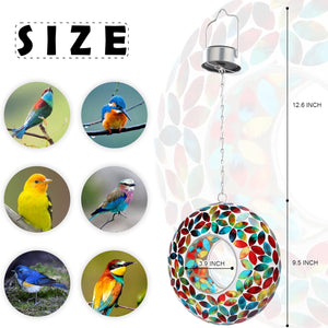 Round Mosaic Glass Seed Feeder with Solar Panel Light