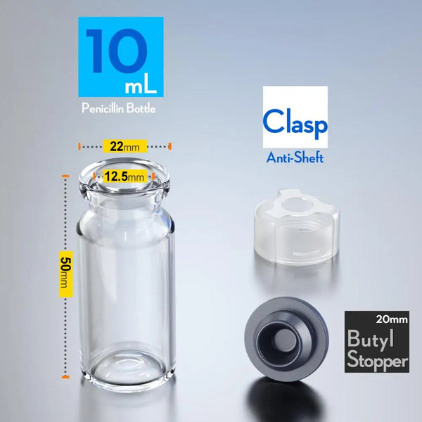 Glass Vials with Rubber Stopper and Anti-Sheft Clasp x 50 U. - BIOWEB USA