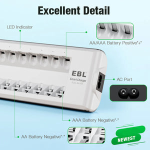 EBL 8-Bay Rechargeable Battery Charger for AA, AAA, Ni-MH, Ni-Cd + 8 AA Battery