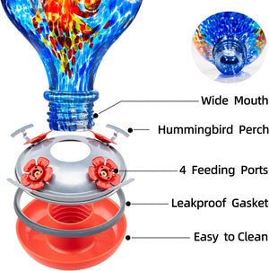 Hand-Blown Glass Hummingbird Feeders with Perch 32 oz