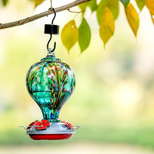 Hand-Blown Glass Hummingbird Feeders with Perch 32 oz