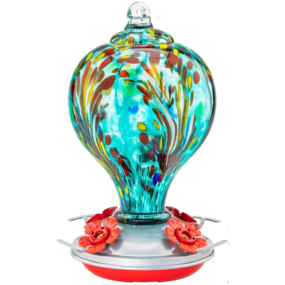 Hand-Blown Glass Hummingbird Feeders with Perch 32 oz