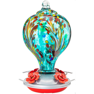Hand-Blown Glass Hummingbird Feeders with Perch 32 oz