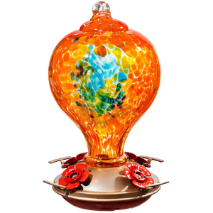Hand-Blown Glass Hummingbird Feeders with Perch 32 oz