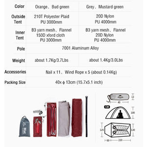 Naturehike 2 Person Ultralight Nylon Tent for Trekking and Camping