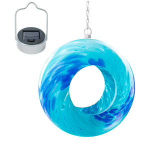 Round Blown Glass Bird Feeder for Granivores with Solar Panel Light
