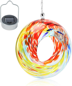 Round Blown Glass Bird Feeder for Granivores with Solar Panel Light