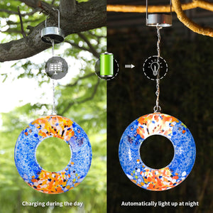 Round Blown Glass Bird Feeder for Granivores with Solar Panel Light