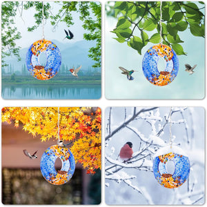 Round Blown Glass Bird Feeder for Granivores with Solar Panel Light