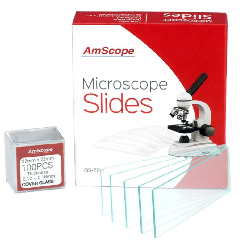AmSCOPE 72 Pre-Cleaned Blank Microscope Slides and 100 22x22mm Square Cover Glass
