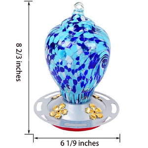 Alimentador de colibrí de vidrio soplado a mano Autioyea Blue Colors 28 oz.