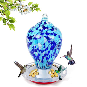 Alimentador de colibrí de vidrio soplado a mano Autioyea Blue Colors 28 oz.