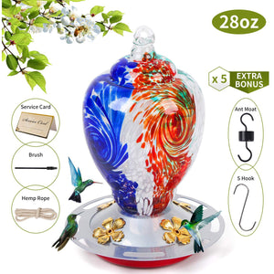 Alimentador de colibrí de vidrio soplado a mano Autioyea Tricolor 28 oz.