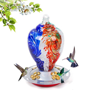 Alimentador de colibrí de vidrio soplado a mano Autioyea Tricolor 28 oz.