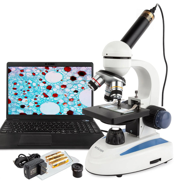 AmScope Monocular Compound Microscope up to 1000X with USB Camera and ...