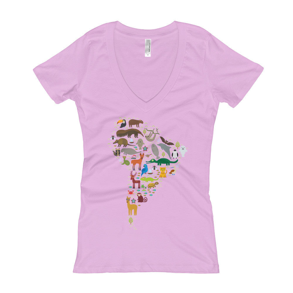 Camiseta con cuello en V para mujer - Fauna sudamericana