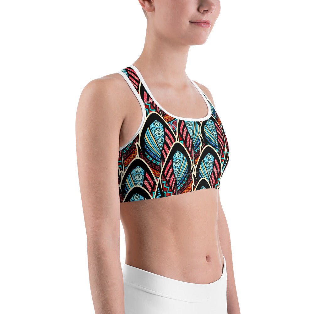 Ladies' Sports Bra - Abstract Feathers