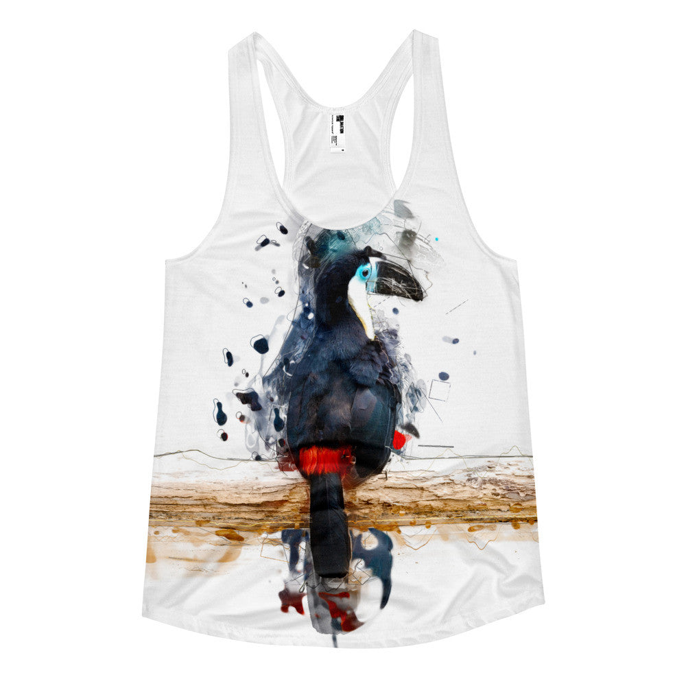 Camiseta sin mangas con espalda nadadora para mujer - Tucán abstracto