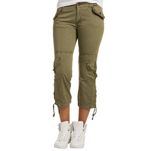 Sweet Vibes Lauryn Cargo Capri Pant with Cordón Olive Green