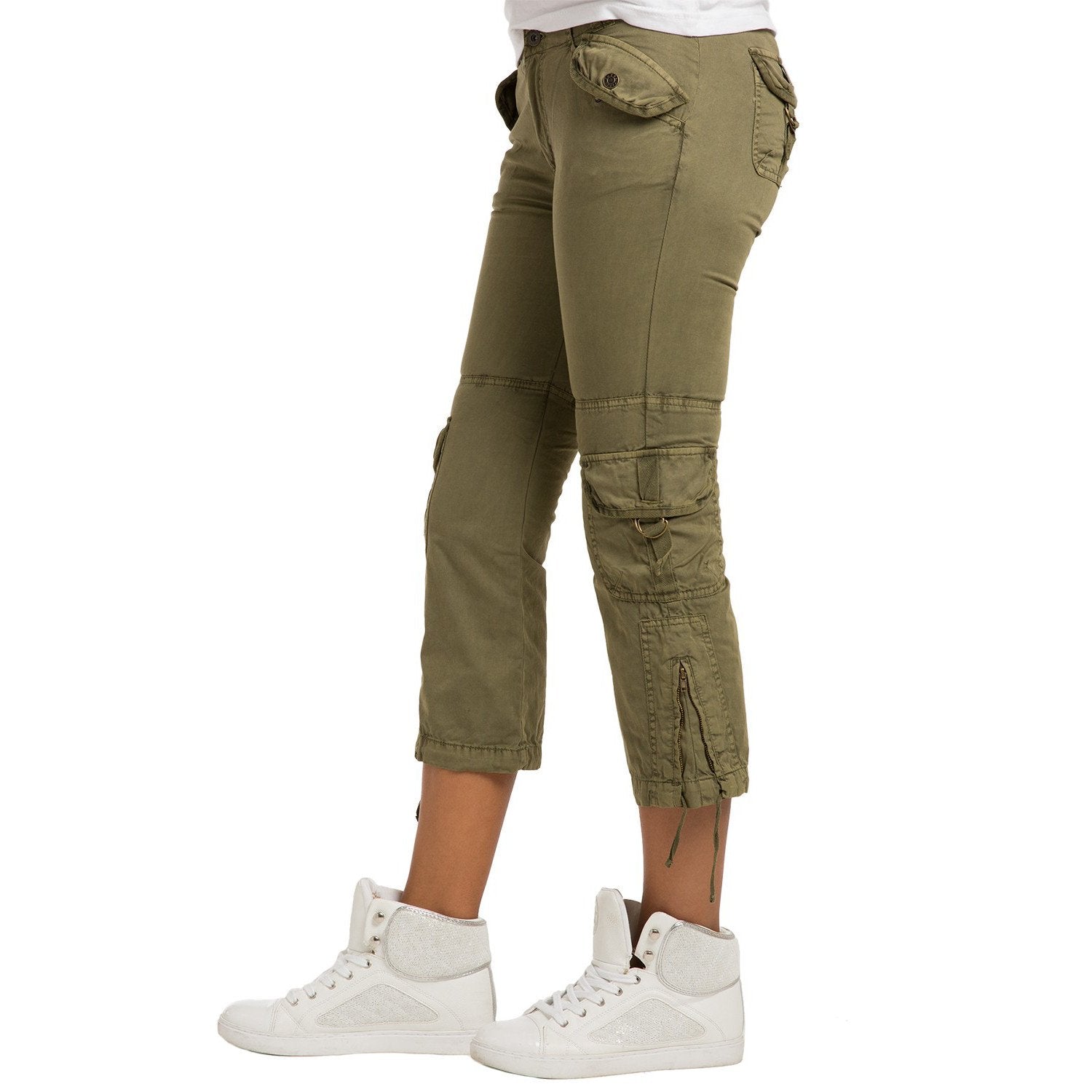 Sweet Vibes Lauryn Cargo Capri Pant with Cordón Olive Green